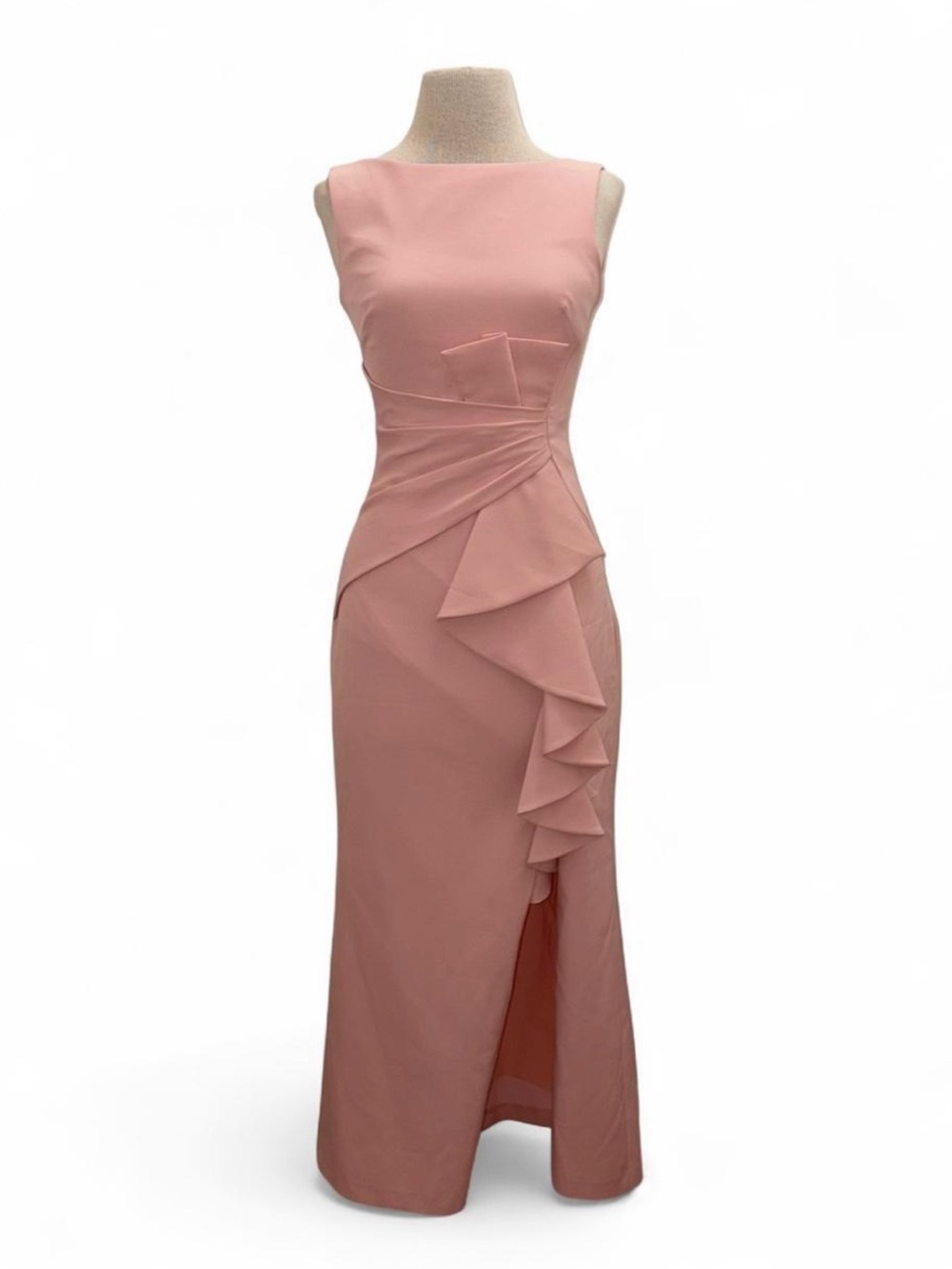 Eliza J Blush Pink Sleeveless Ruffle Cascading Slit Formal Gown Size 6P Small
